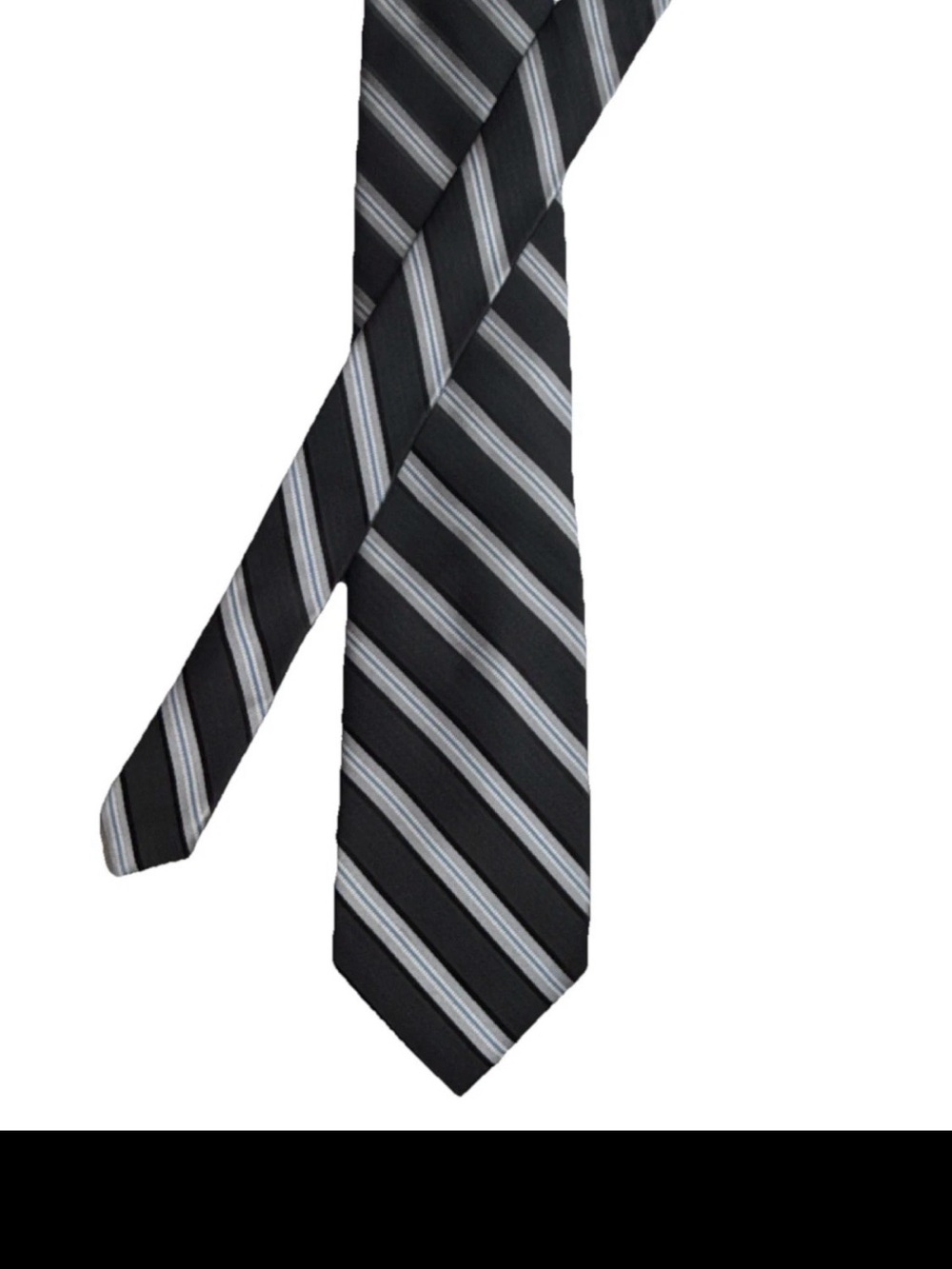 Nautica Mens Silk Striped Necktie Black Gray Blue Woven Dress Tie